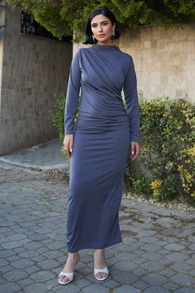 Büzgülü Sandy Gri Elbise