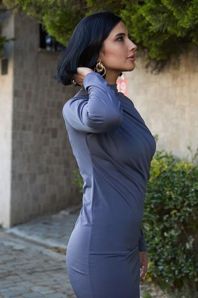 Büzgülü Sandy Gri Elbise