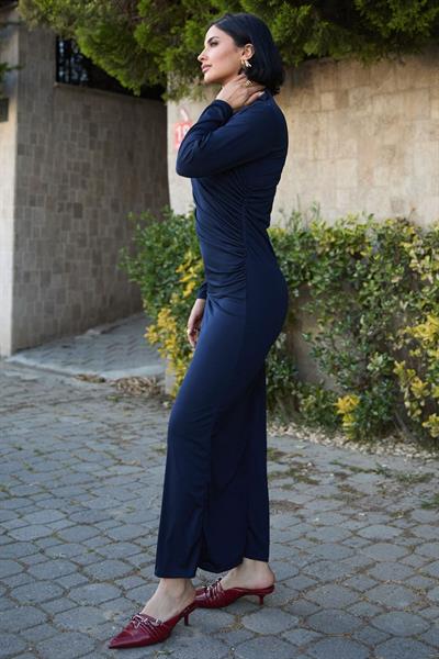 Büzgülü Sandy Lacivert Elbise