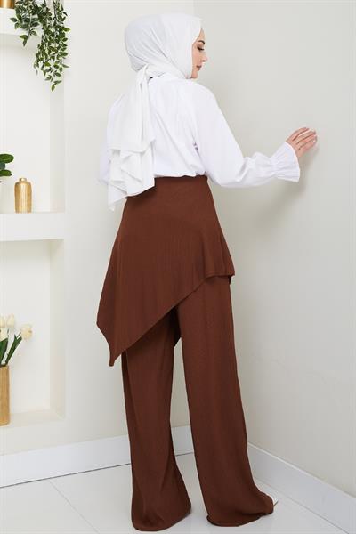 Çapraz Bağlama Detaylı Acı Kahve Krep Pantolon