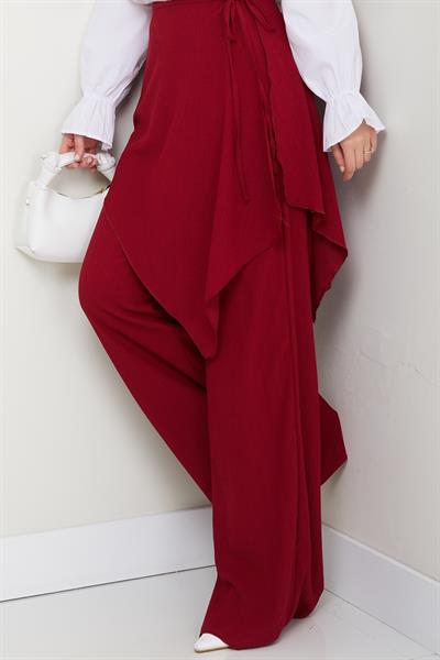 Çapraz Bağlama Detaylı Bordo Krep Pantolon