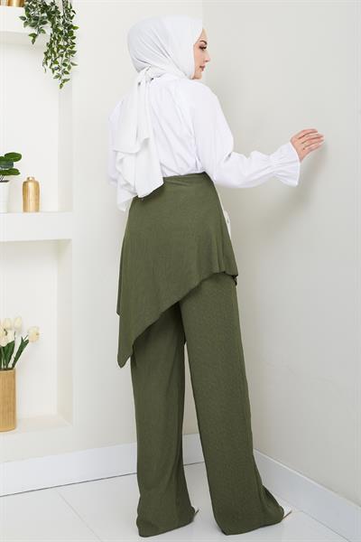 Çapraz Bağlama Detaylı Haki Krep Pantolon