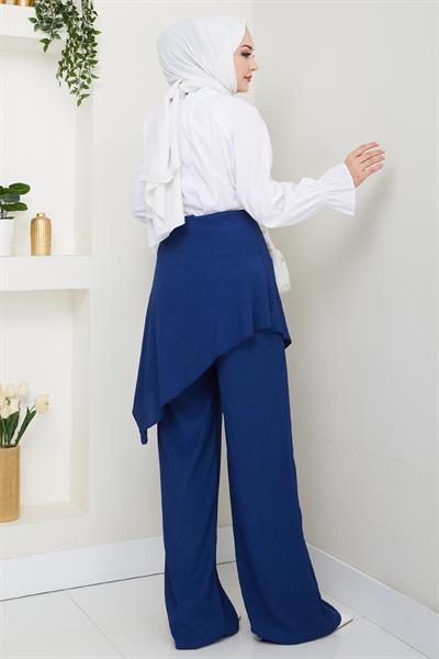 Çapraz Bağlama Detaylı Lacivert Krep Pantolon