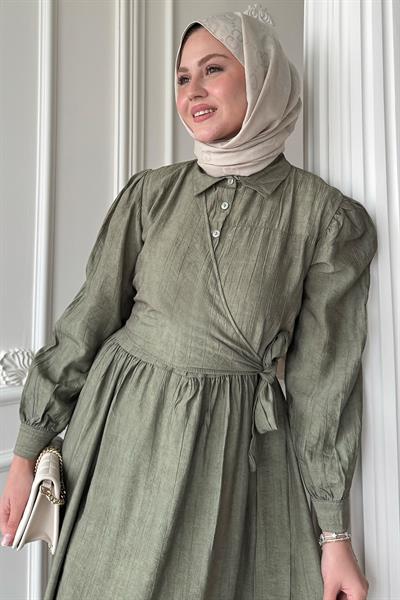 Çapraz Bağlamalı Haki Elbise