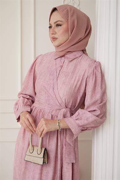 Çapraz Bağlamalı Pudra Elbise