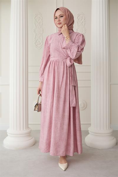 Çapraz Bağlamalı Pudra Elbise