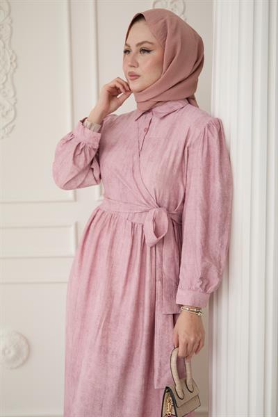 Çapraz Bağlamalı Pudra Elbise