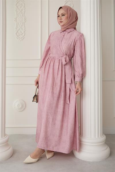 Çapraz Bağlamalı Pudra Elbise
