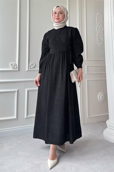 Çapraz Bağlamalı Siyah Elbise