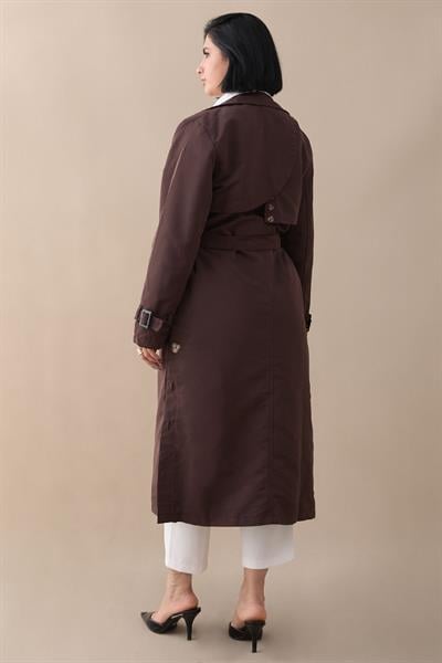 Çapraz Cep Detaylı Acı Kahve Trençkot