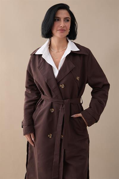 Çapraz Cep Detaylı Acı Kahve Trençkot