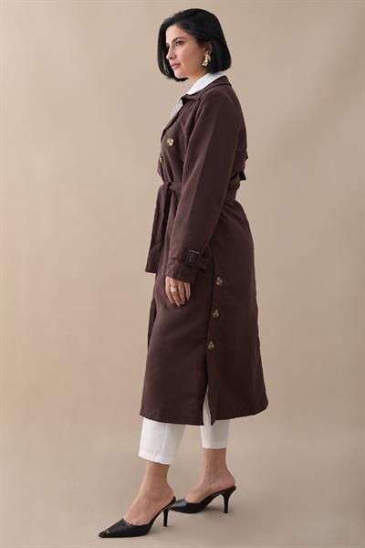 Çapraz Cep Detaylı Acı Kahve Trençkot