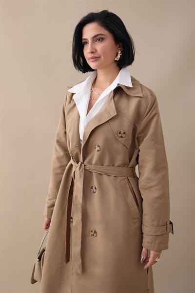 Çapraz Cep Detaylı Bej Trençkot