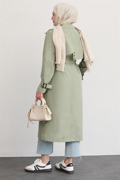 Çapraz Cep Detaylı Mint Yeşili Trençkot