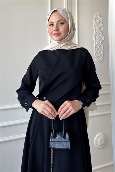 Çapraz Kapak Detay Koyu Lacivert Dabıl Elbise