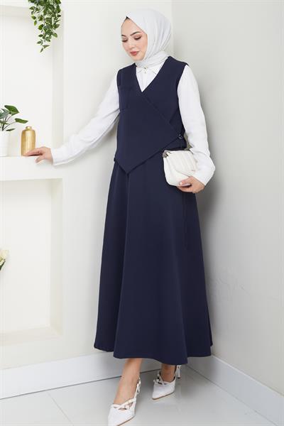 Çapraz Tek Cepli Lacivert Yelekli Takım