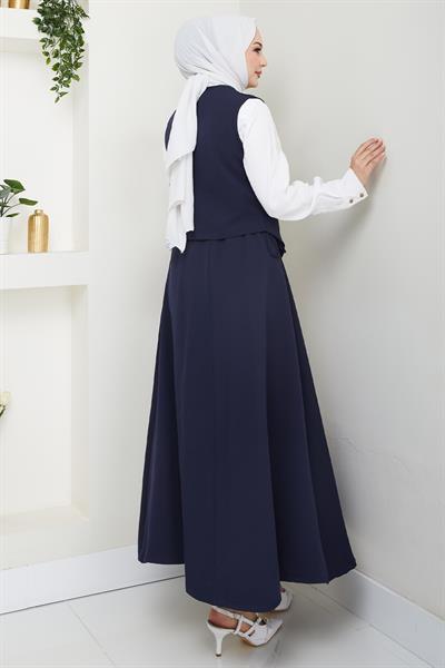 Çapraz Tek Cepli Lacivert Yelekli Takım