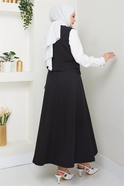 Çapraz Tek Cepli Siyah Yelekli Takım