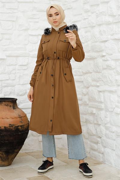 Cebi Kapaklı İçi Polar 0880 Kaban - Kahverengi