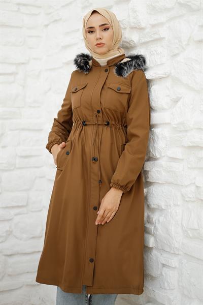 Cebi Kapaklı İçi Polar 0880 Kaban - Kahverengi