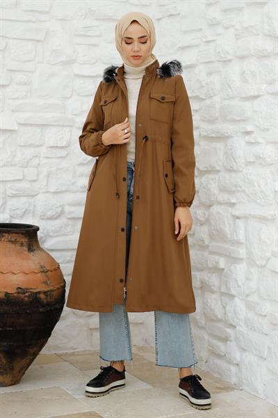 Cebi Kapaklı İçi Polar 0880 Kaban - Kahverengi