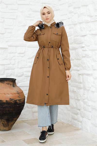 Cebi Kapaklı İçi Polar 0880 Kaban - Kahverengi