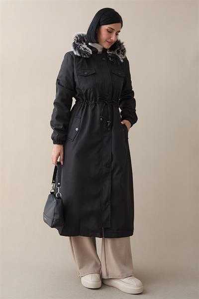 Cebi Kapaklı İçi Polar 0880 Kaban - Siyah