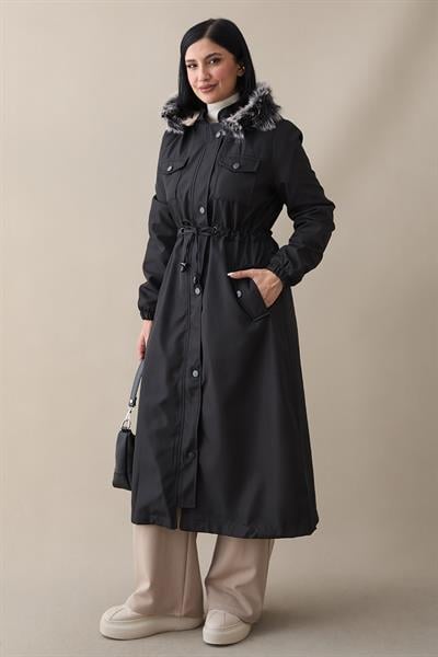 Cebi Kapaklı İçi Polar 0880 Kaban - Siyah