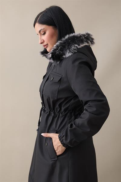 Cebi Kapaklı İçi Polar 0880 Kaban - Siyah