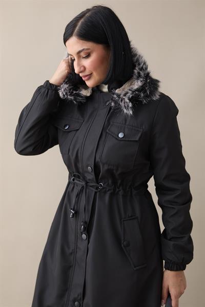 Cebi Kapaklı İçi Polar 0880 Kaban - Siyah