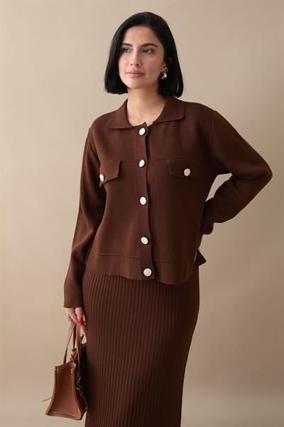 Ceketli Elbiseli Acı Kahve Triko Takım