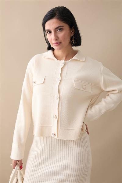 Ceketli Elbiseli Bej Triko Takım