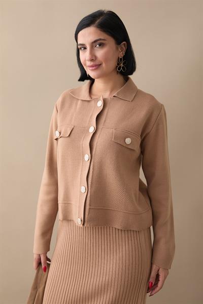 Ceketli Elbiseli Camel Triko Takım