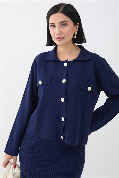 Ceketli Elbiseli Lacivert Triko Takım