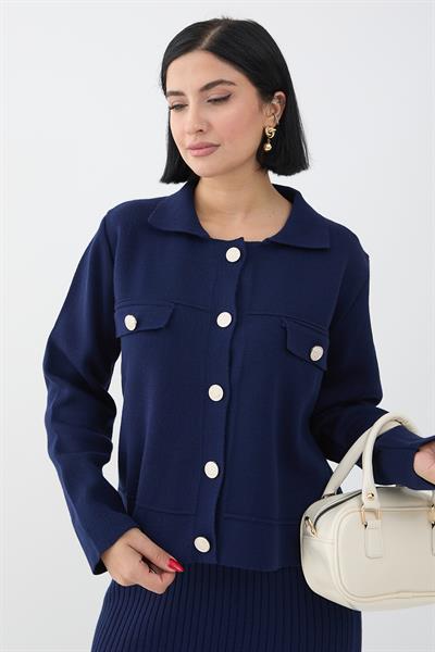 Ceketli Elbiseli Lacivert Triko Takım
