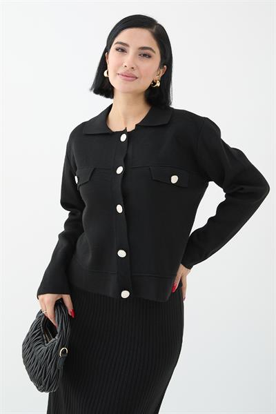 Ceketli Elbiseli Siyah Triko Takım
