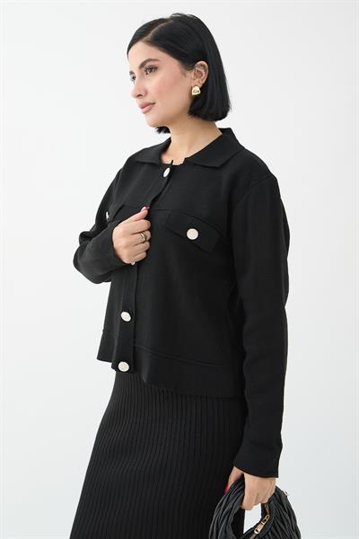 Ceketli Elbiseli Siyah Triko Takım