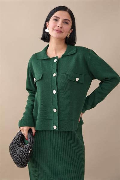 Ceketli Elbiseli Zümrüt Triko Takım