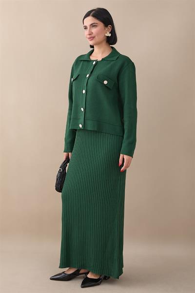 Ceketli Elbiseli Zümrüt Triko Takım