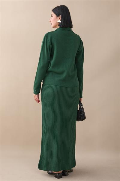 Ceketli Elbiseli Zümrüt Triko Takım