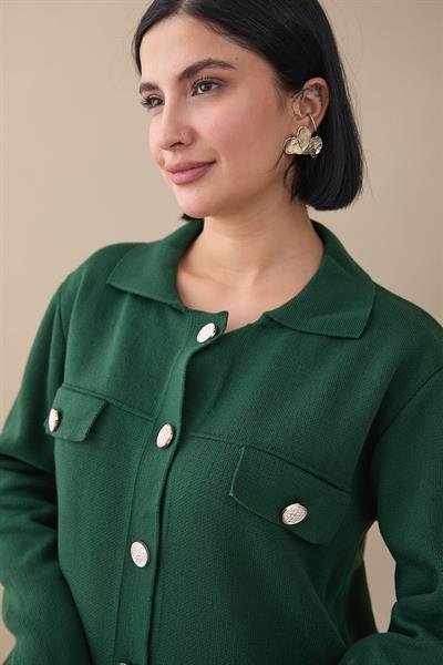 Ceketli Elbiseli Zümrüt Triko Takım