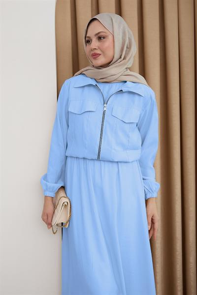 Ceketli Fermuarlı Elbise Bebe Mavisi