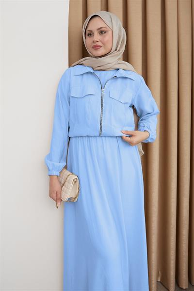 Ceketli Fermuarlı Elbise Bebe Mavisi