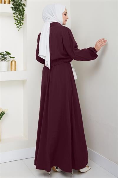 Ceketli Fermuarlı Elbise Mürdüm