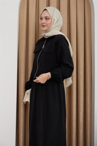 Ceketli Fermuarlı Elbise Siyah