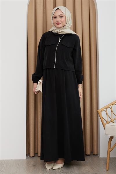 Ceketli Fermuarlı Elbise Siyah