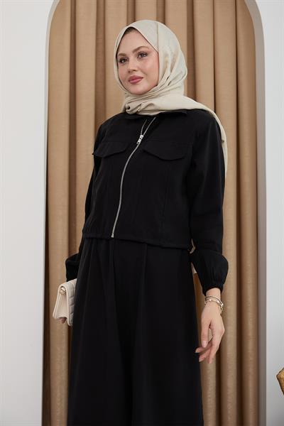 Ceketli Fermuarlı Elbise Siyah
