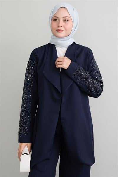 Ceketli İncili Detay Lacivert Takım