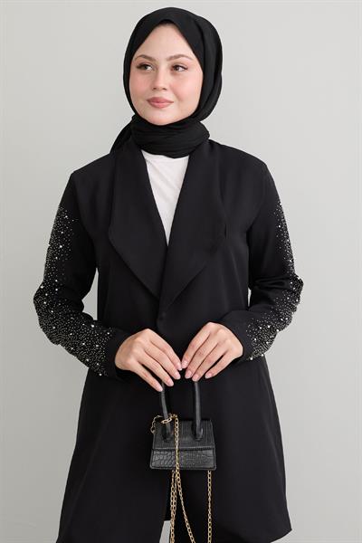 Ceketli İncili Detay Siyah Takım
