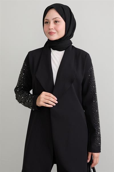 Ceketli İncili Detay Siyah Takım